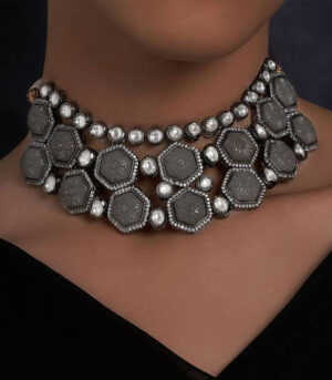 Grey Hexagon Carved Stones Necklace