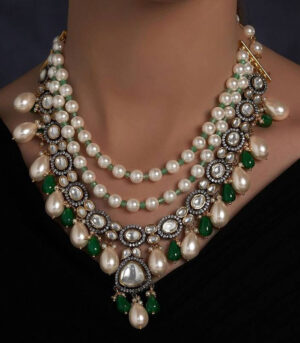 Antique Hydro Kundan Polki Necklace With Onyx Drops
