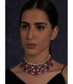 Pink Colored Hexagon Carved Stones Necklace