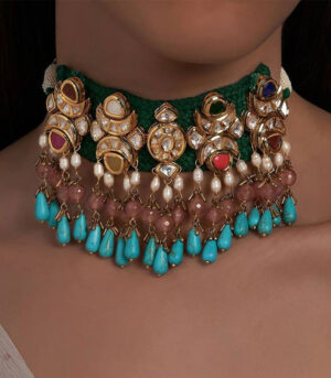 Turquoise Drops Multi Color Necklace With Silk Thread