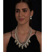 Hydro Kundan Polki Brown Green Necklace With Shell Pearls