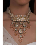 Meenakari Grey Necklace With Jade Drops