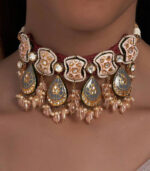 Meenakari Pink And Grey With Agate Drops Necklace