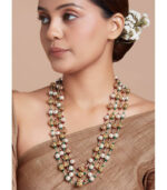 Gold Zari Threaded Necklace With Antique Beads And Shell Pearls