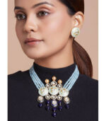 Blue Meenakari Necklace Set With Hydro Polkis