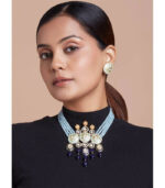 Blue Meenakari Necklace Set With Hydro Polkis