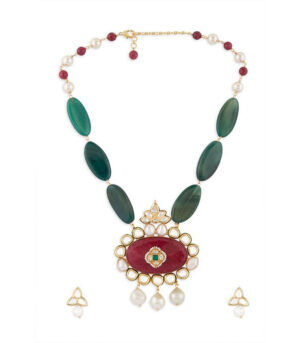 Green And Red Necklace Set With Hydro Polkis