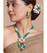 Green And White Necklace Set With Hydro Polkis