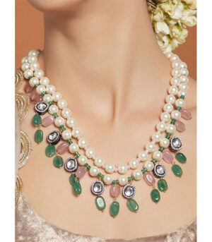 Jade Drops White And Gold Pearl Necklace