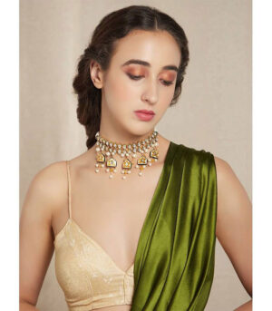 Meenakari Pan Drop White And Gold Choker Necklace