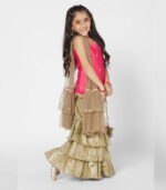 Girls Trendy Pink And Khaki Sharara Set With Dupatta