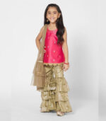 Girls Trendy Pink And Khaki Sharara Set With Dupatta