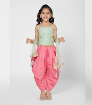 Chic Grey And Pink Girl S Dhoti Set With Dupatta