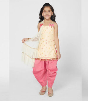 Duxe Cream And Pink Dhoti Set With Dupatta
