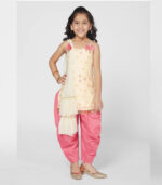 Duxe Cream And Pink Dhoti Set With Dupatta