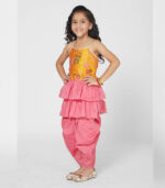 Trendy Yellow And Pink Dhoti Set With Dupatta For Girls