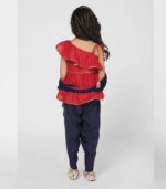 Chic Red And Navy Blue Dhoti Set With Dupatta For Girls