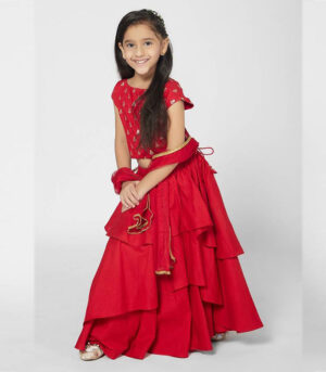 Stunning Girl S Red Lehenga Choli Set With Dupatta