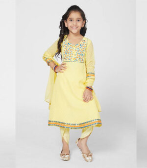 Elegant Girl S Yellow Anarkali And Palazzo Set With Dupatta