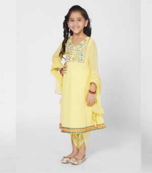 Elegant Girl S Yellow Anarkali And Palazzo Set With Dupatta