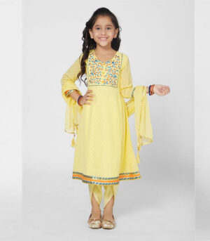 Elegant Girl S Yellow Anarkali And Palazzo Set With Dupatta