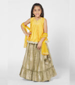 Amazing Yellow And Khaki Sharara Set With Dupatta For Girls