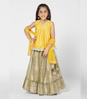 Amazing Yellow And Khaki Sharara Set With Dupatta For Girls