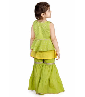 Lime Green And Yellow Jacket, Inner And Sharara Set