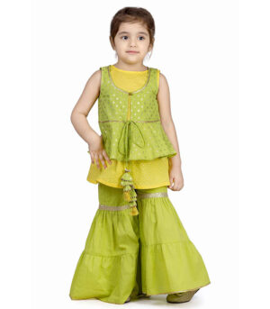 Lime Green And Yellow Jacket, Inner And Sharara Set