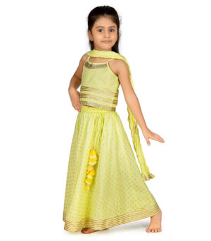 Girls Lime And Yellow Choli And Lehenga Set With Dupatta