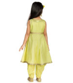 Girls Lime Green & Yellow Sleeveless Jacket And Cowl Pant Set