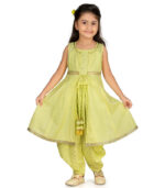 Girls Lime Green & Yellow Sleeveless Jacket And Cowl Pant Set