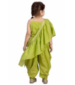 Girls Lime Green Wedding Choli And Dhoti Set With Ruffle Dupatta