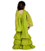 Girls Lime Green Bell Sleeved Top, Sharara Pants And Dupatta Set