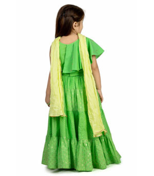 Mint Green And Yellow Skirt,Choli And Dupatta Set