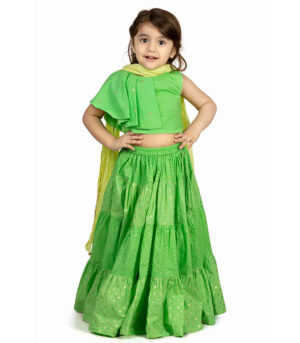 Mint Green And Yellow Skirt,Choli And Dupatta Set