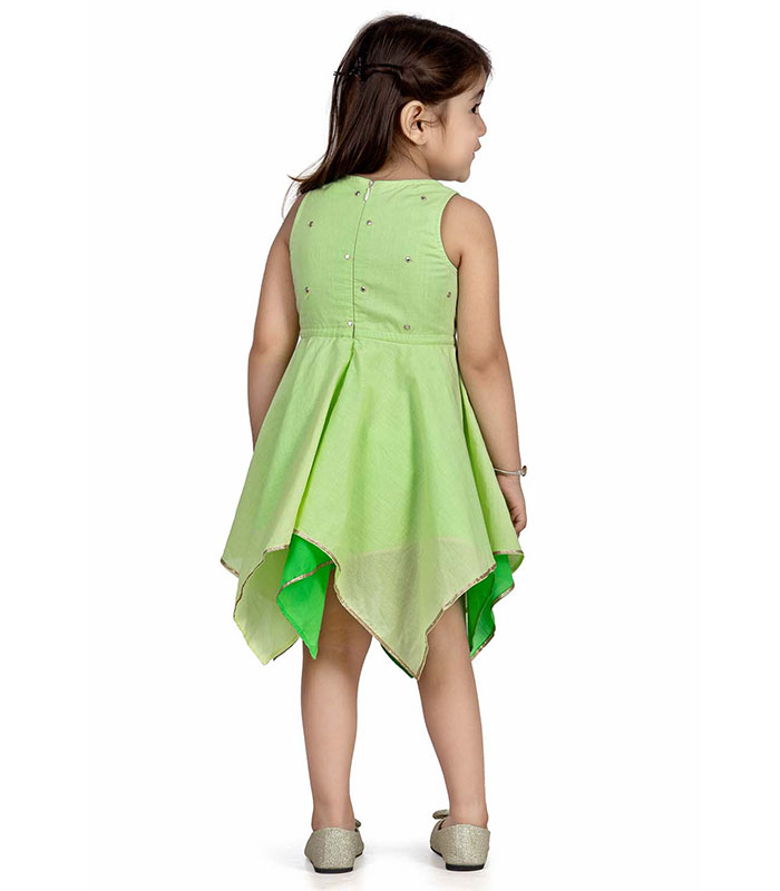 Girls Lime And Green Casual Frock