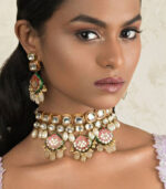 Pristine Enamelled Red And Off White Kundan Necklace And Earring Set