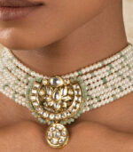 Pearl Relish Green Kundan And Pearls Necklace And Earrings Set