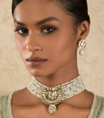 Pearl Relish Green Kundan And Pearls Necklace And Earrings Set