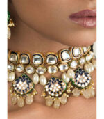 Charming Enamelled Blue Kundan Necklace And Earrings Set