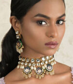 Charming Enamelled Blue Kundan Necklace And Earrings Set