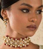 Pearly Paradise Red Kundan And Pearls Necklace And Earrings Set