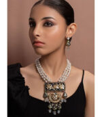 Gold Kundan Yellow Gold Brass Necklace & Pair Of Earring