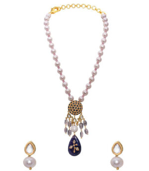 Pink White Blue Gold Tone Necklace Set
