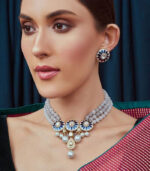 Blue Grey And White Pearl Necklace Set