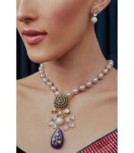 Pink White Blue Gold Tone Necklace Set