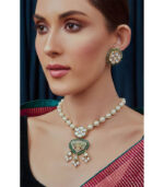 Green White Gold Tone Kundan Necklace Set
