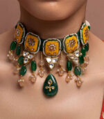Ocre Yellow Gold Brass Kundan Necklace