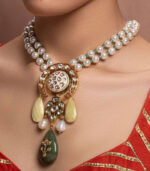 White Yellow Gold Brass Kundan Necklace